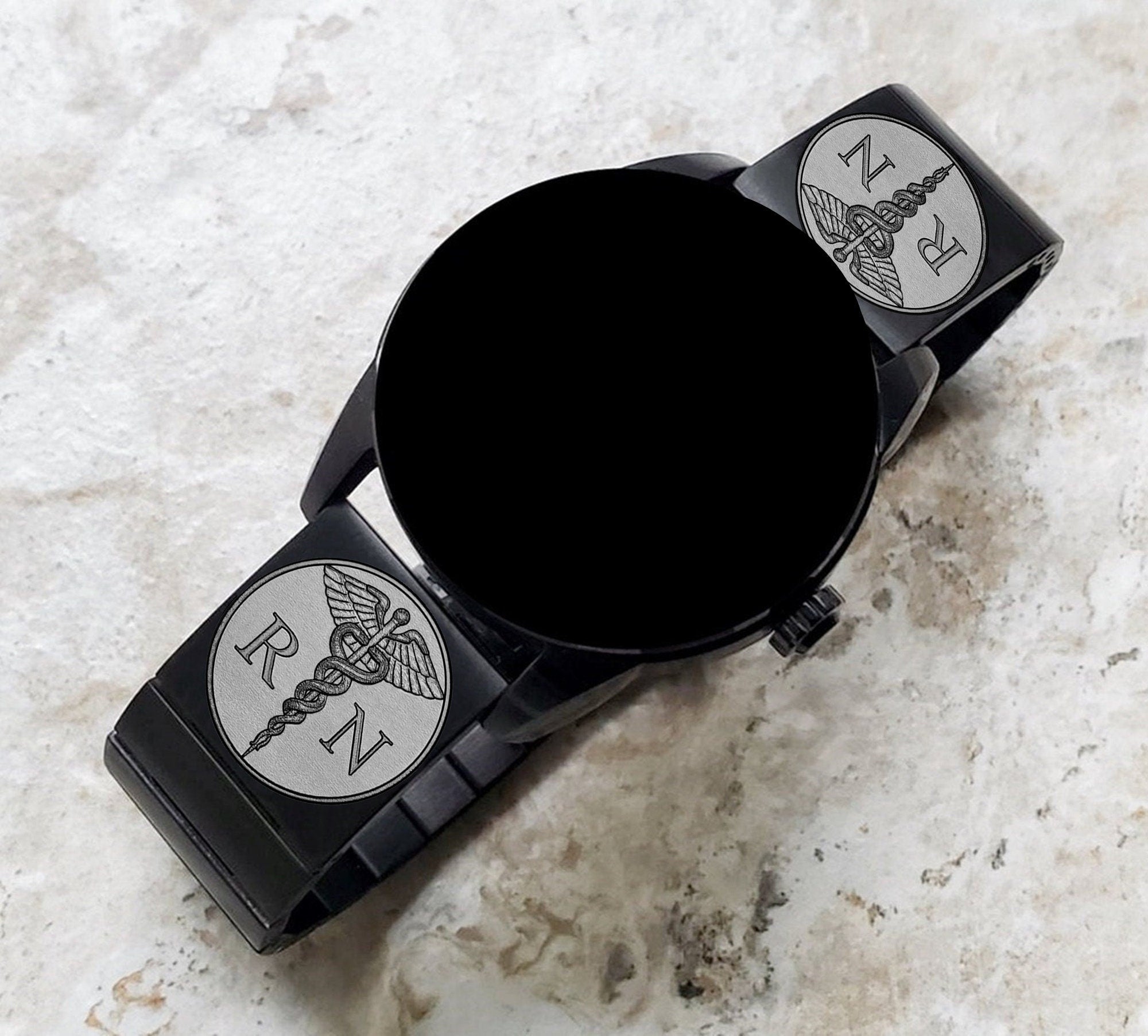 Registered Nurse Engraved Watch Band for Samsung Galaxy Watch 3 45mm 46mm Gear S3 Frontier and Classic Black St Steel Strap Bracelet RN1-B22